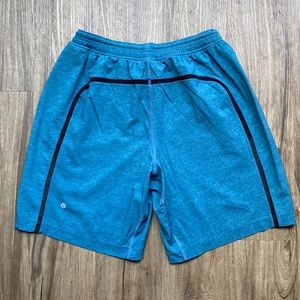 Lululemon. Men’s athletic shorts. Large.waist 26”. Blue drawstring. 3 Pockets